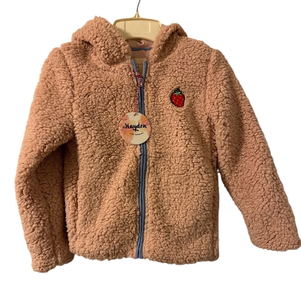 Hayden Girls Sherpa Fleece Hoodie Jacket Strawberry Patch Pink Kids L